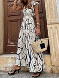 Geometric Print V-Neck Ruffle Hem Maxi Dress