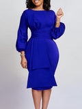 Lantern Sleeve Asymmetrical Bodycon Midi Dresses