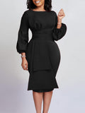 Lantern Sleeve Asymmetrical Bodycon Midi Dresses