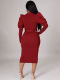 Long Sleeves Belted Bodycon Midi Dresses