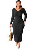 Long Sleeves Cowl Neck Midi Dresses