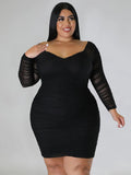 Mesh Patchwork Ruched Plus Size Mini Dresses