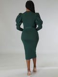 Long Sleeves Belted Bodycon Midi Dresses