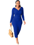 Long Sleeves Cowl Neck Midi Dresses