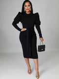 Long Sleeves Belted Bodycon Midi Dresses