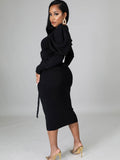 Long Sleeves Belted Bodycon Midi Dresses