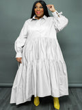 Plus Size Long Sleeves Ruffle Hem Maxi Dresses