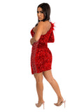 One Shoulder Long Sleeve Glitter Bodycon Mini Dresses