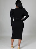 Long Sleeves Belted Bodycon Midi Dresses