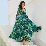 Sexy Slit Printed Floor-Length One-Shoulder Beach Dresses