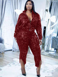 Two Piece Sequin Patchwork Jacket & Capri Pants Sets