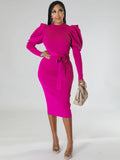 Long Sleeves Belted Bodycon Midi Dresses