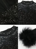 Glitter Rhinestone Feather Bodycon Mini Dresses