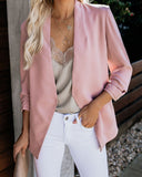 Fashionable Long Sleeve Open Front Solid Color Pocket Blazer Coat