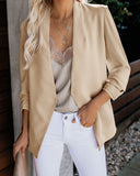 Fashionable Long Sleeve Open Front Solid Color Pocket Blazer Coat