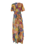 Mesh Short Sleeve Print Flowy Maxi Dresses