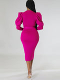 Long Sleeves Belted Bodycon Midi Dresses