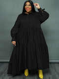 Plus Size Long Sleeves Ruffle Hem Maxi Dresses