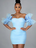 Ruffle Sleeves Ruched Bodycon Mini Dresses