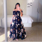 One Shoulder Floral Exposed Shoulder Long Printed Skirt