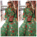 Printed Large Hem Chiffon Floral Slim Fit Dress