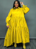 Plus Size Long Sleeves Ruffle Hem Maxi Dresses