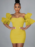 Ruffle Sleeves Ruched Bodycon Mini Dresses