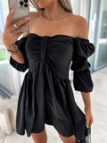 Puff Sleeve Off Shoulder Ruffle Mini Dresses