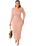 Long Sleeves Cowl Neck Midi Dresses