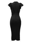 V-Neck Ruffle Sleeve Bodycon Dress