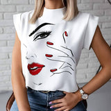 Cool Face Print Round Neck Off Shoulder Long Sleeve T-Shirt