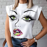 Cool Face Print Round Neck Off Shoulder Long Sleeve T-Shirt