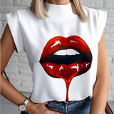 Cool Face Print Round Neck Off Shoulder Long Sleeve T-Shirt