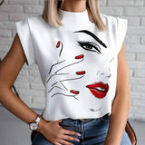 Cool Face Print Round Neck Off Shoulder Long Sleeve T-Shirt