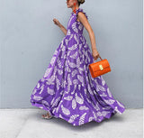 Violet Printed Sleeveless Waist Swing Dresses