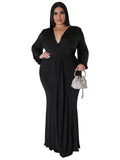 Plus Size Long Sleeve V Neck Bodycon Maxi Dresses