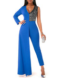 Sequin Patchwork One Sleeve Bodycon Jumpsuit