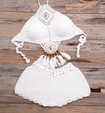 Fringe High Waist Crochet High Neck Bikini Two Piece Swimsuit