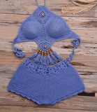 Fringe High Waist Crochet High Neck Bikini Two Piece Swimsuit