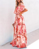 Large Size Chest Wrap Printed Ombre Full Skirt Dress