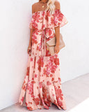 Large Size Chest Wrap Printed Ombre Full Skirt Dress