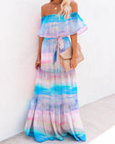 Large Size Chest Wrap Printed Ombre Full Skirt Dress