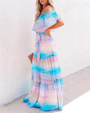 Large Size Chest Wrap Printed Ombre Full Skirt Dress