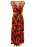 Sleeveless Printed Pleated Bodycon Maxi Dresses