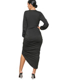 Long Sleeves Ruched Asymmetrical Midi Dresses