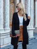 Contrast Color Loose Mid-Length Pocket Knitted Cardigan