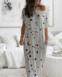 Plus Size Round Neck Short Sleeved Loose Fitting Mid Length Dress