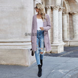 Contrast Color Loose Mid-Length Pocket Knitted Cardigan