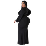 Plus Size Long Sleeve V Neck Bodycon Maxi Dresses