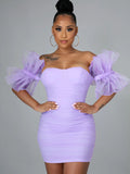 Ruffle Sleeves Ruched Bodycon Mini Dresses